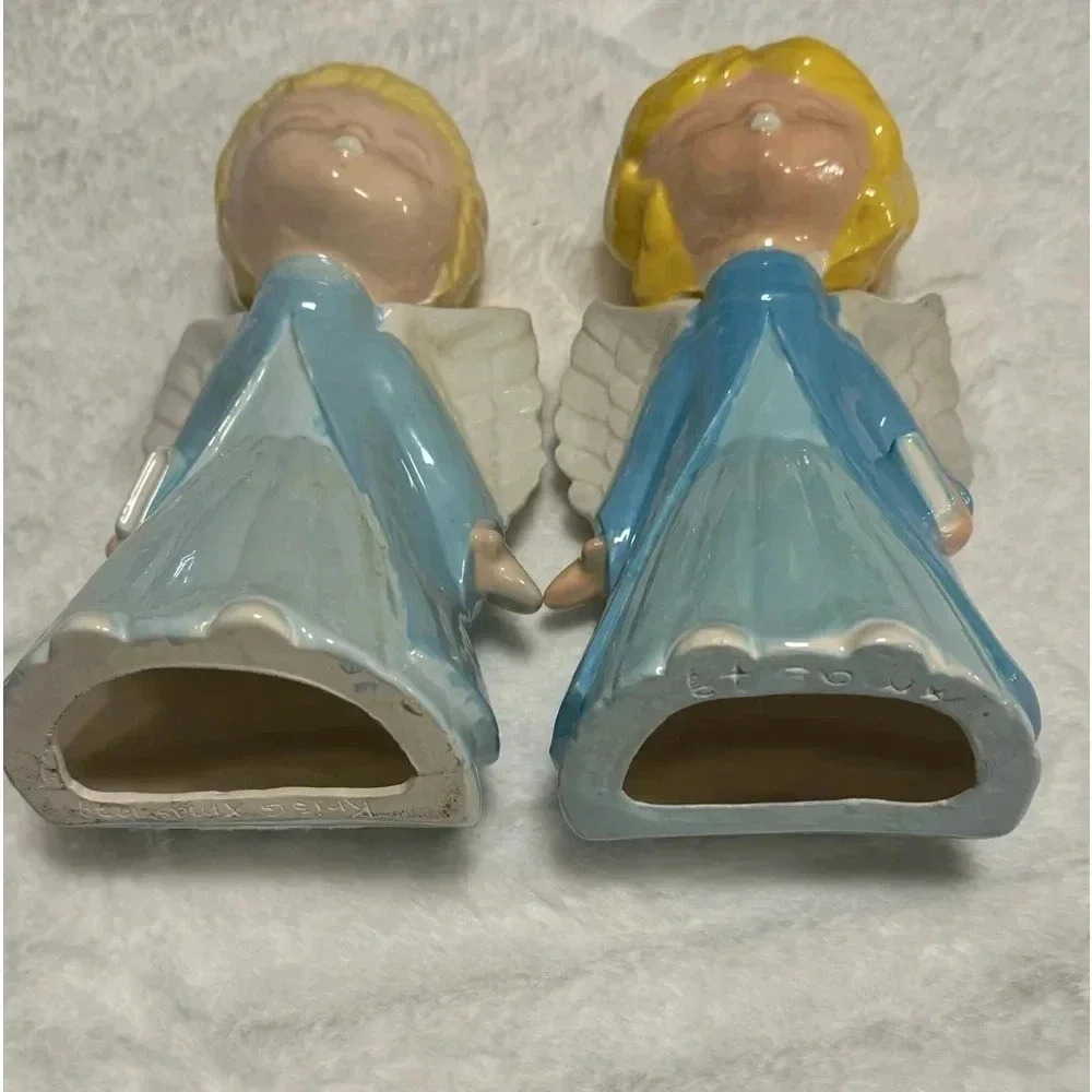 Vintage Kissing Christmas Angels Boy & Girl Set 1979 Handpainted Kitsch Unique - Picture 4 of 16